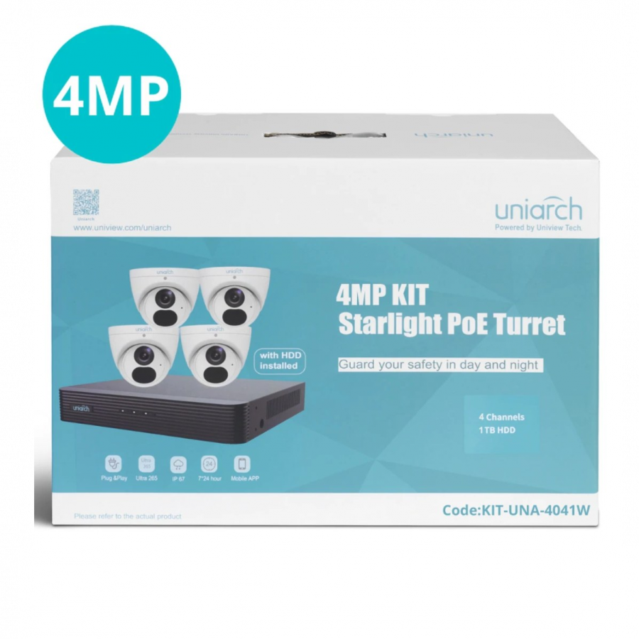 UNIARCH 4CH KIT WITH 4 X 4MP STARLIGHT TURRET & 1TB (IN A KIT BOX)